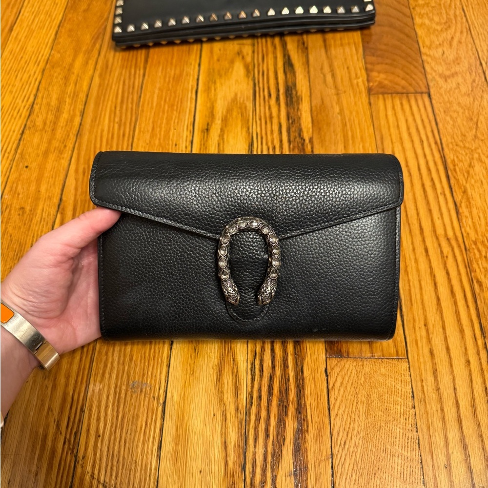 Gucci Black Leather Clutch with Silver Accent